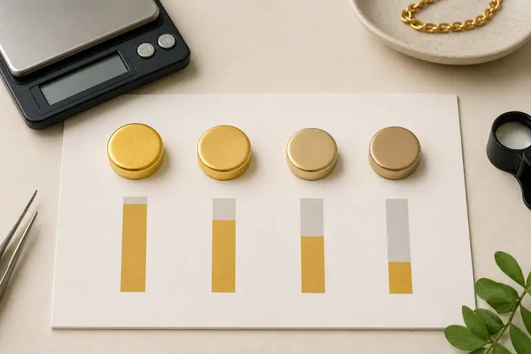 Gold karat purity chart showing 24K, 22K, 18K, 14K, and 10K gold